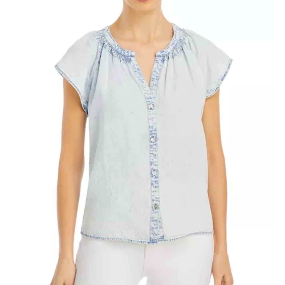 Rails Alena Chambray Shirt Acid Wash light blue Linen Blend Women’s XS